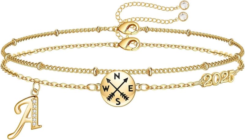 2025 Graduation Gift: 14K Gold Plated Compass Bracelet for Her