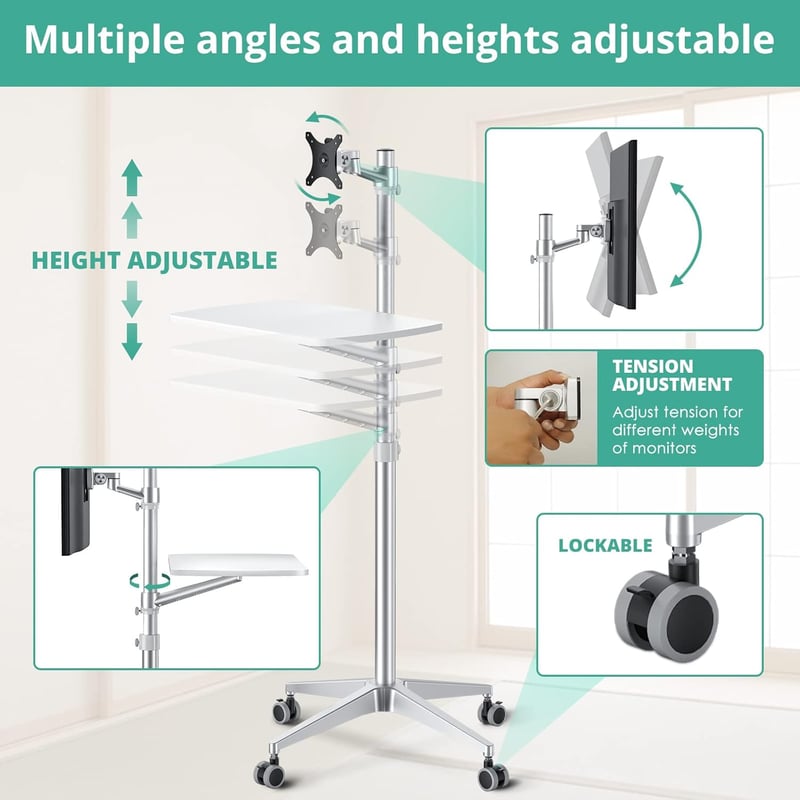 Height Adjustable Mobile Desk and Laptop Stand, 34