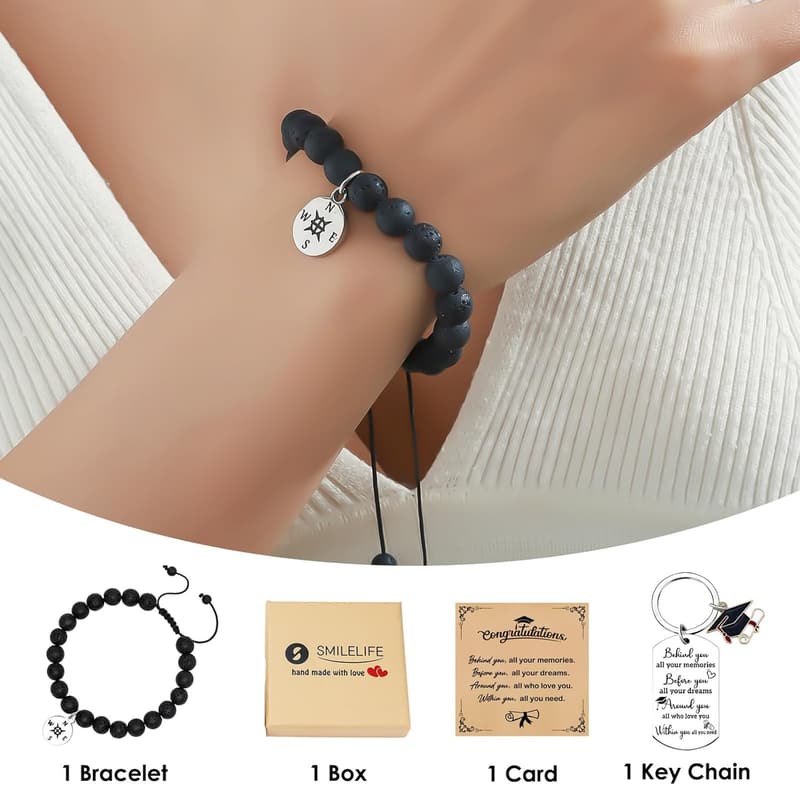 Graduation Gift Set: Inspirational Bracelet & Keychain for Students