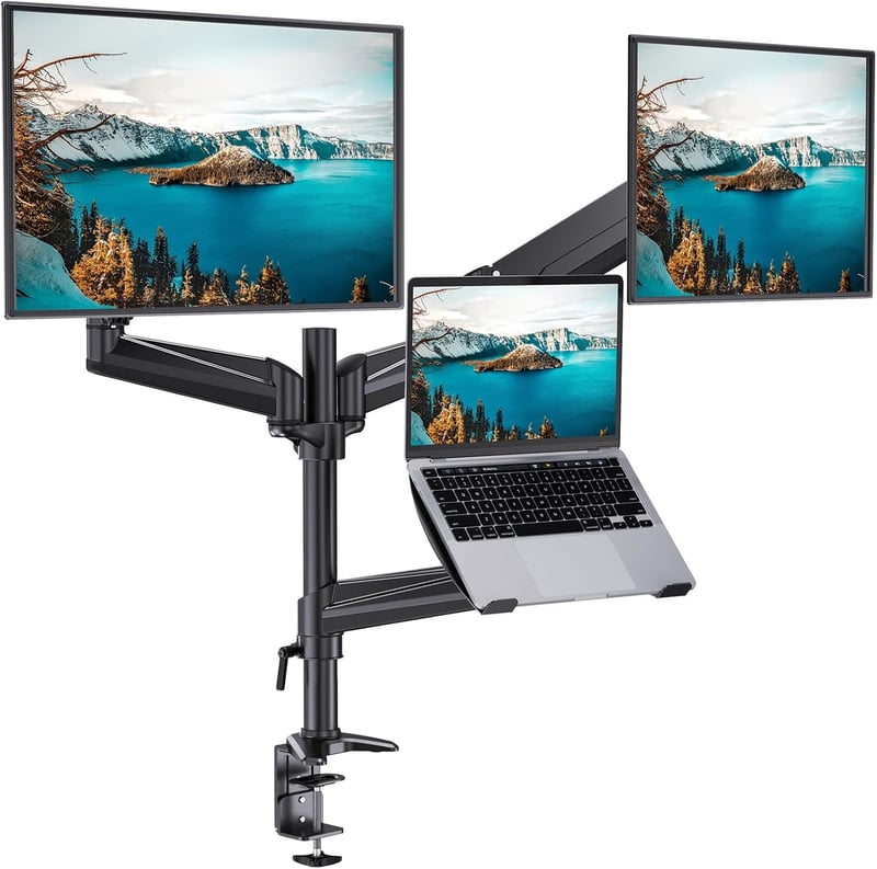 Adjustable Dual Monitor and Laptop Mount for 32” & 17” Devices