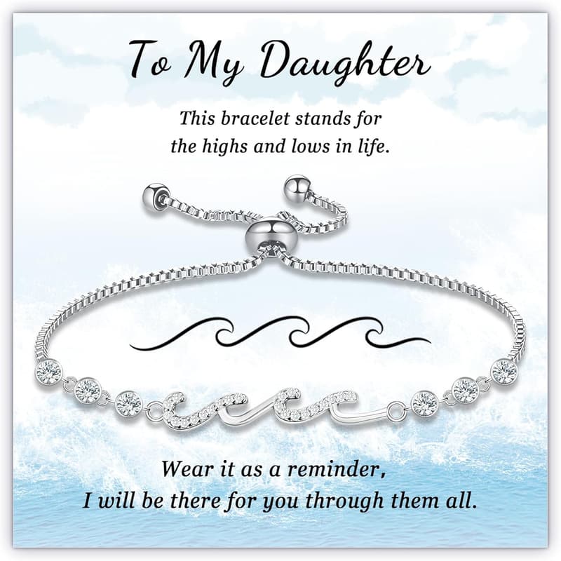 Mother-Daughter Wave Bracelets - 14K White Gold Plated, Adjustable