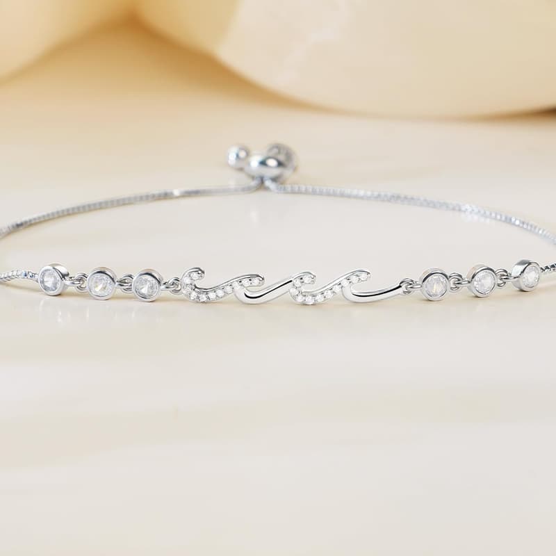 Mother-Daughter Wave Bracelets - 14K White Gold Plated, Adjustable
