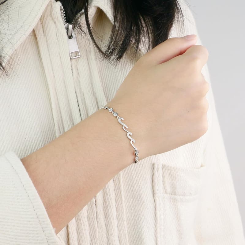 Mother-Daughter Wave Bracelets - 14K White Gold Plated, Adjustable
