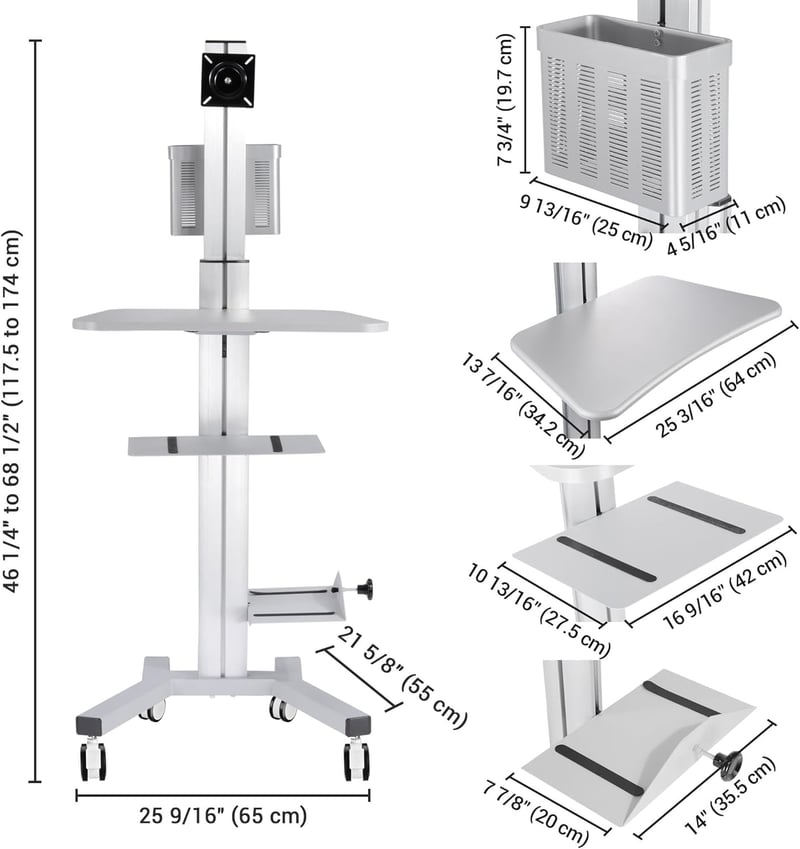 Adjustable Mobile PC Standing Workstation with Wheels