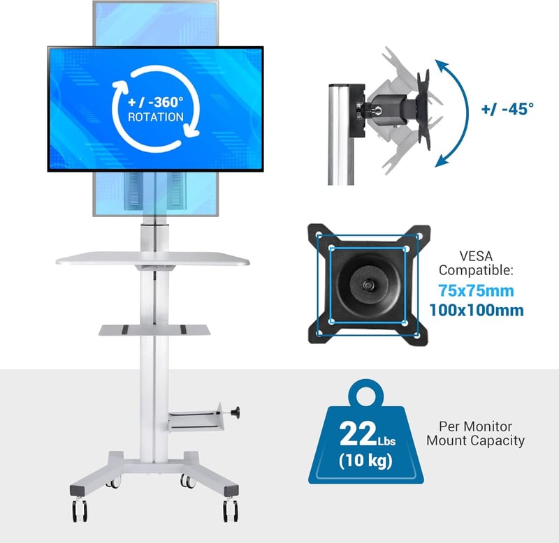 Adjustable Mobile PC Standing Workstation with Wheels