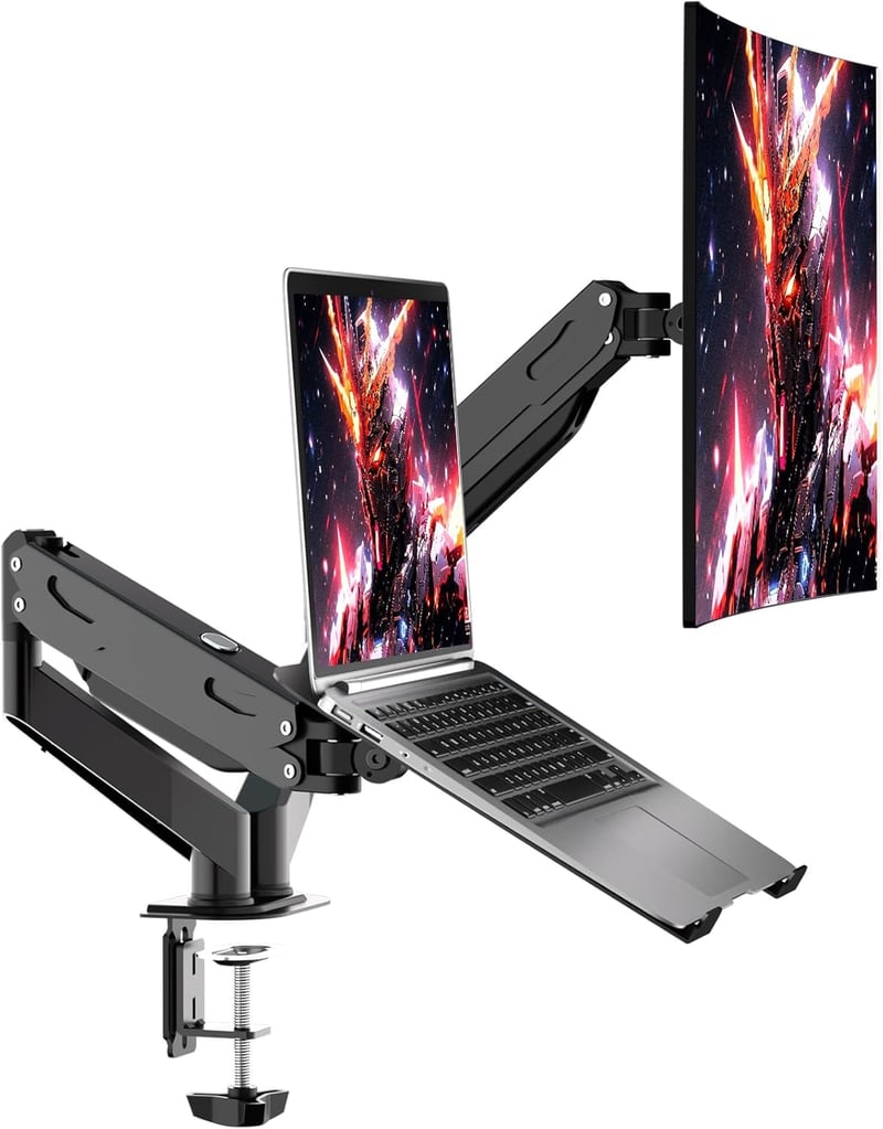 Dual Monitor & Laptop Mount - Adjustable Gas Spring Arm, 32