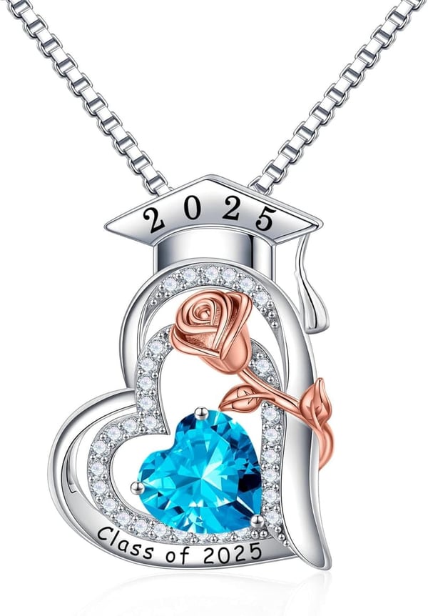2025 Graduation Gift: S925 Sterling Silver Heart Birthstone Necklace