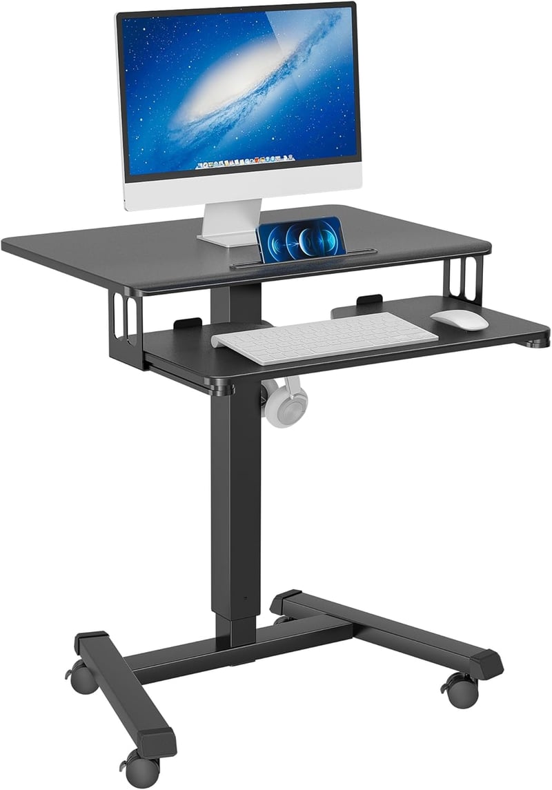 Mobile Standing Desk with Keyboard Tray - Height Adjustable on Wheels
