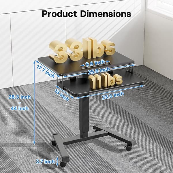 Mobile Standing Desk with Keyboard Tray - Height Adjustable on Wheels