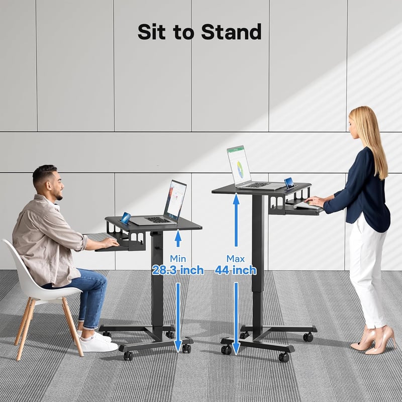 Mobile Standing Desk with Keyboard Tray - Height Adjustable on Wheels