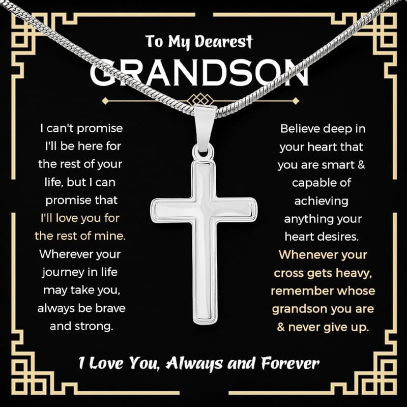 Grandson Birthday Necklace with Cross Chain and Gift Box