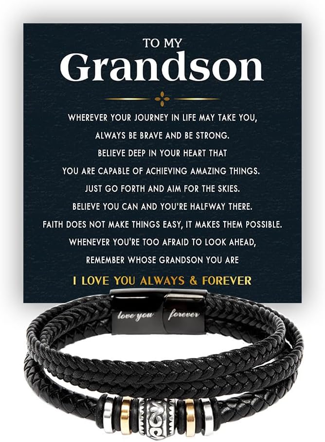 Graduation Leather Bracelet for Grandson with Gift Box