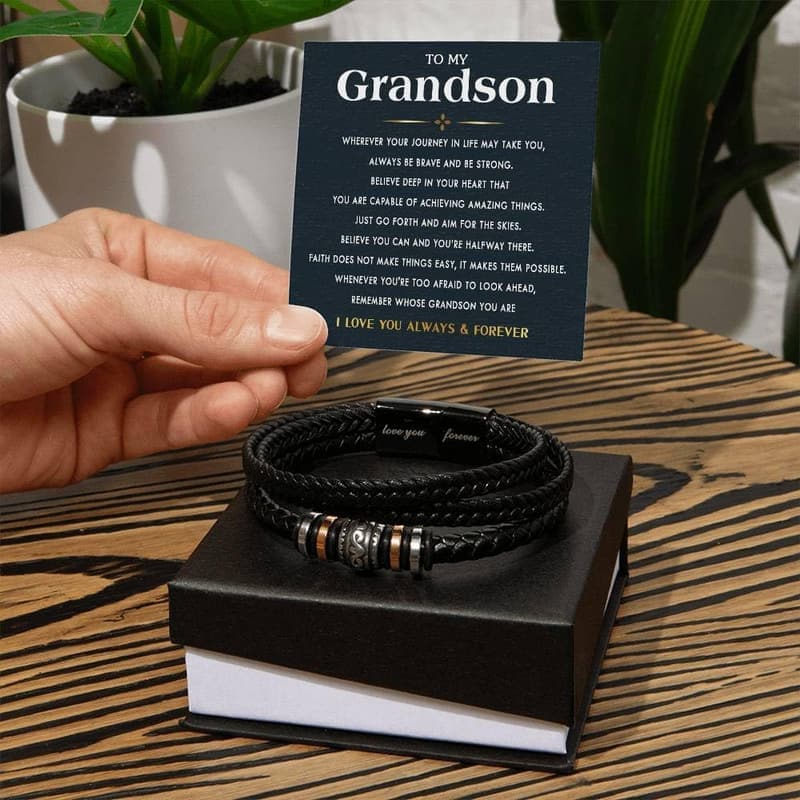 Graduation Leather Bracelet for Grandson with Gift Box