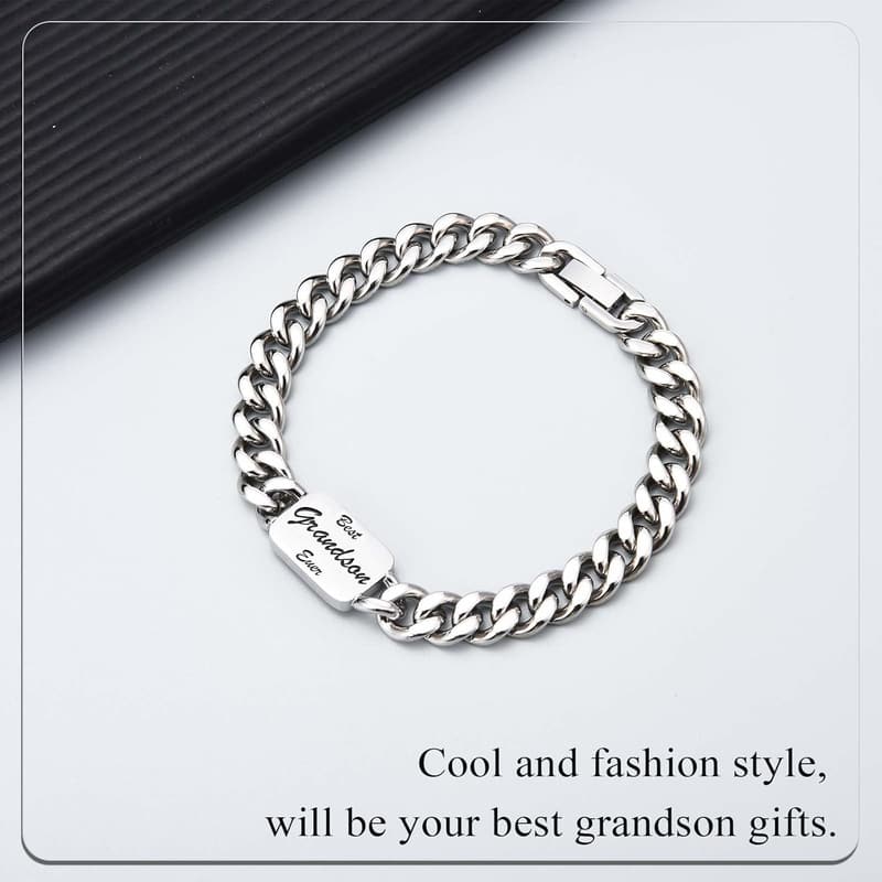 Engraved Stainless Steel Cuban Bracelet for Men - Gift for Him