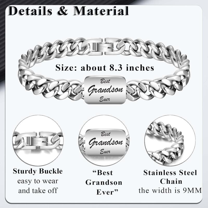 Engraved Stainless Steel Cuban Bracelet for Men - Gift for Him