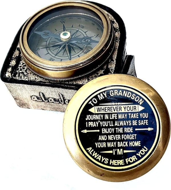 Engraved Brass Compass - Thoughtful Gift for Grandson