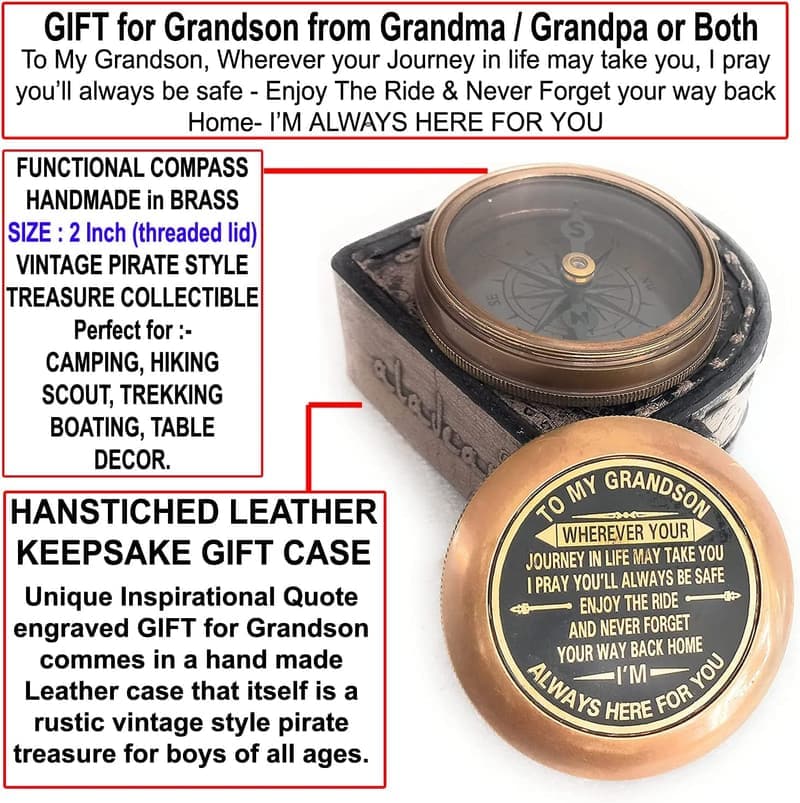 Engraved Brass Compass - Thoughtful Gift for Grandson