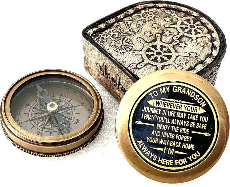 Engraved Brass Compass - Thoughtful Gift for Grandson