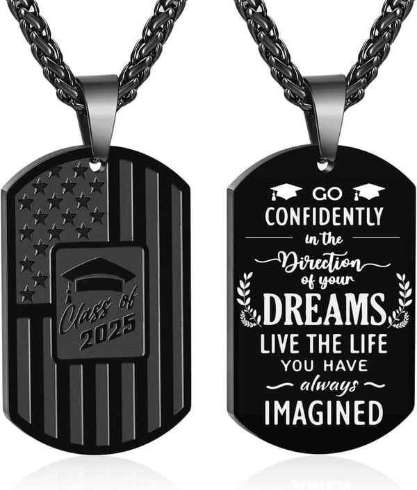 Graduation 2025 Dog Tag Necklace for Him - Inspirational Jewelry