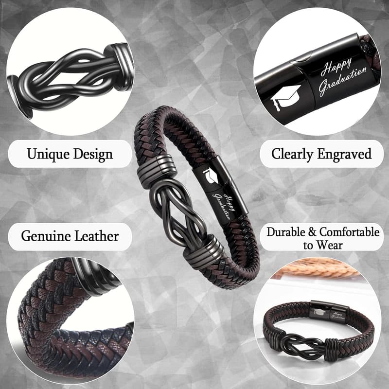 2025 Graduation Adjustable Infinity Leather Bracelet for Men