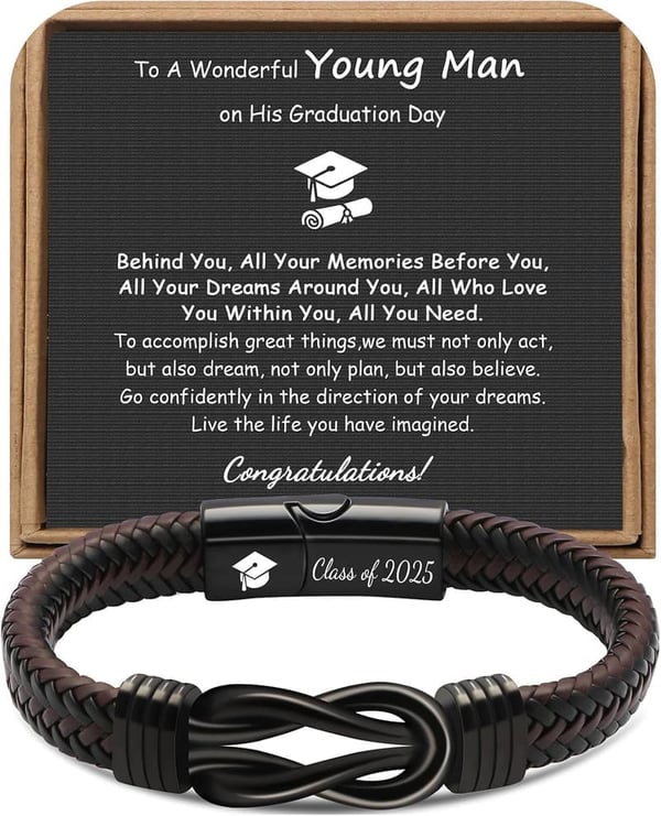 2025 Graduation Leather & Stainless Steel Knot Bracelet for Him