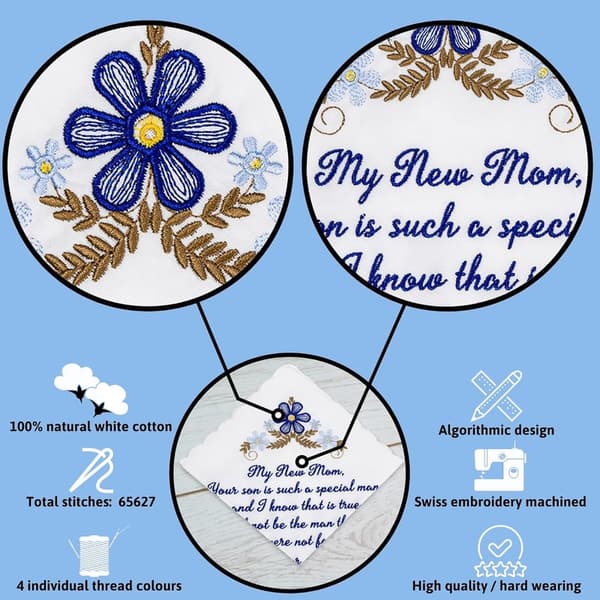 Embroidered Wedding Handkerchief for Parents and Grandparents