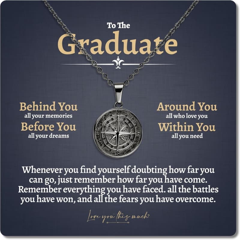 Graduation Gift Compass Necklace for Him