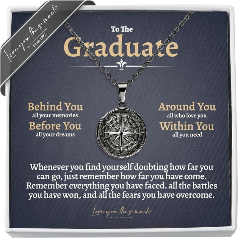 Graduation Gift Compass Necklace for Him