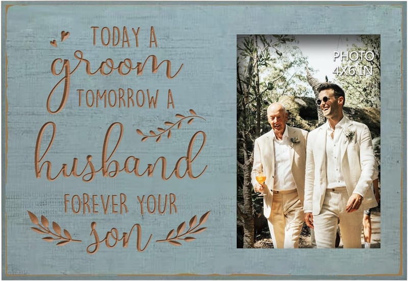 Groom Wedding Gift - Engraved Teal Wood Photo Frame 4x6