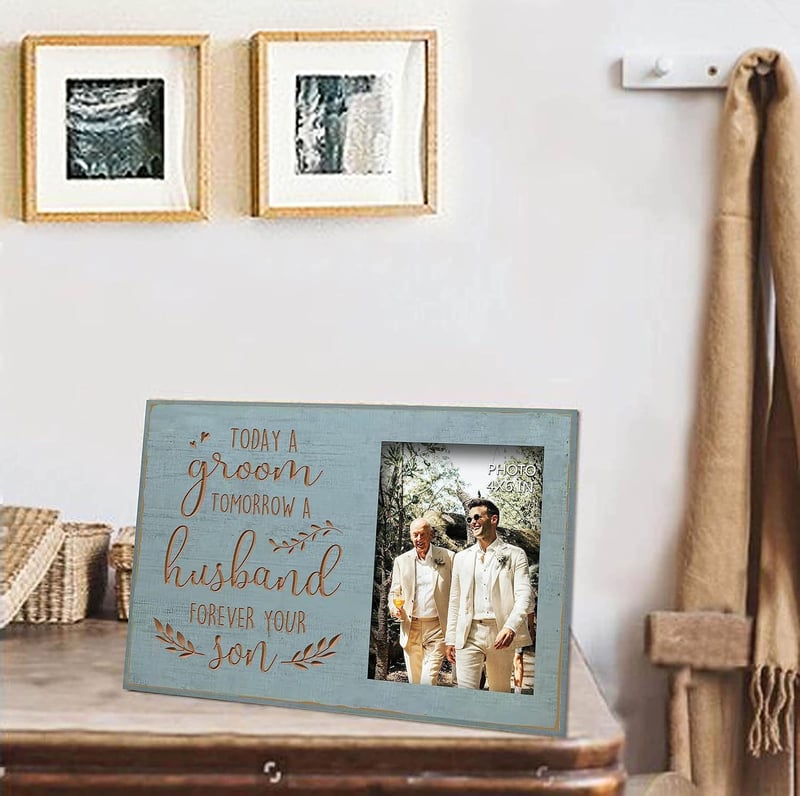 Groom Wedding Gift - Engraved Teal Wood Photo Frame 4x6