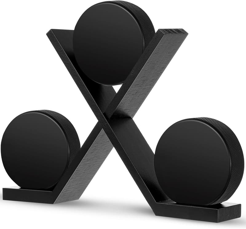Hockey Puck Display Case for 3, Wood Stand - Sports Decor