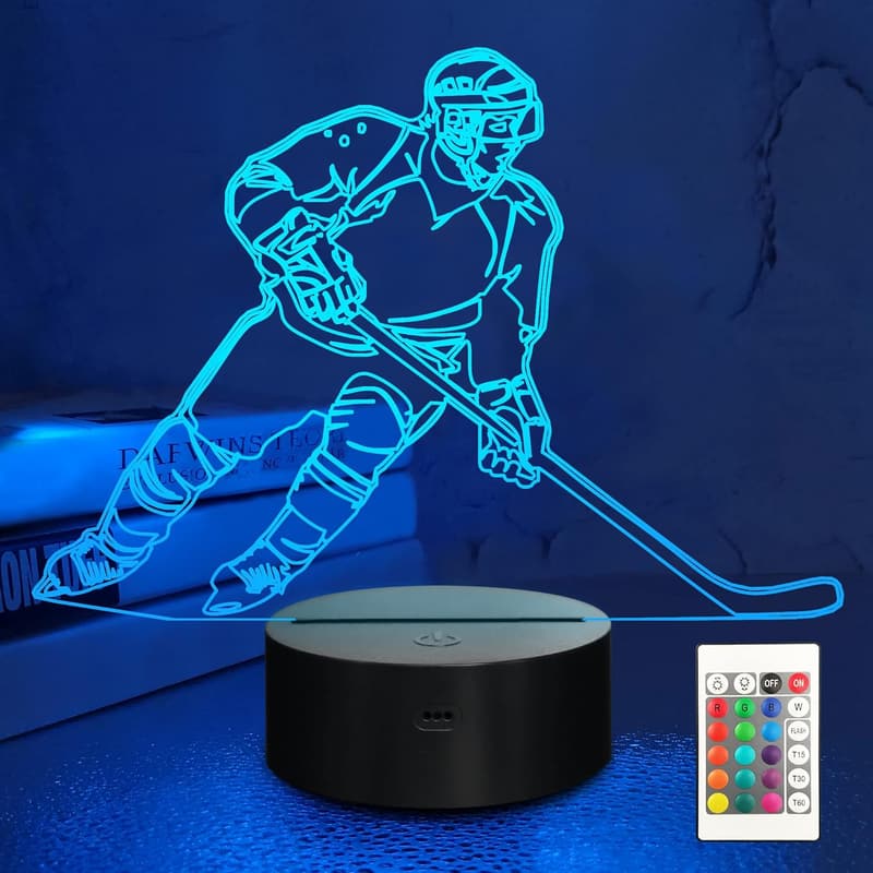 3D Ice Hockey Player Night Light - LED Touch Lamp with Remote
