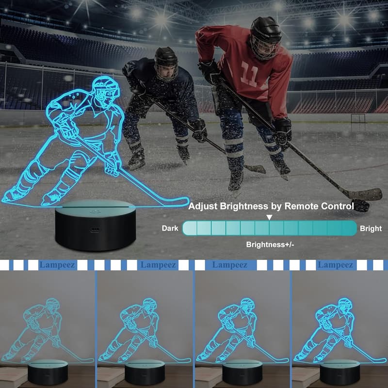 3D Ice Hockey Player Night Light with Remote - Kids Birthday Gift