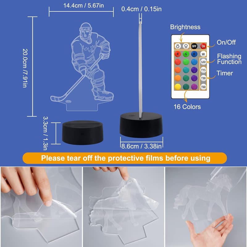3D Hockey Night Light with Remote - Color Changing Lamp for Kids