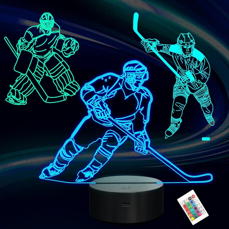 3D Ice Hockey Player Night Light with Remote - Kids Birthday Gift