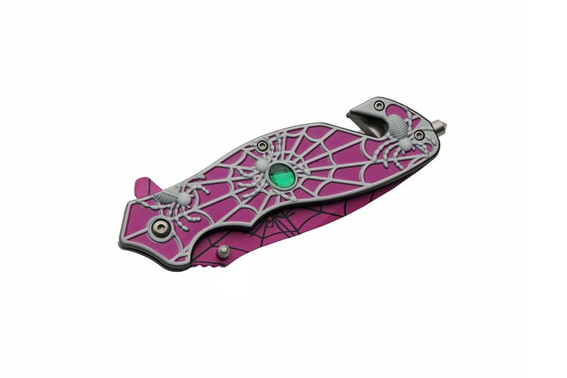 Purple Spider Web Assisted Open Folding Knife - 8” EDC Rescue Tool