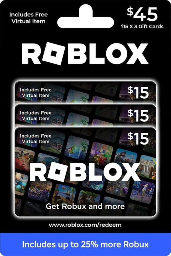 Roblox Gift Cards Multipack of 3 x $15 with Free Virtual Item