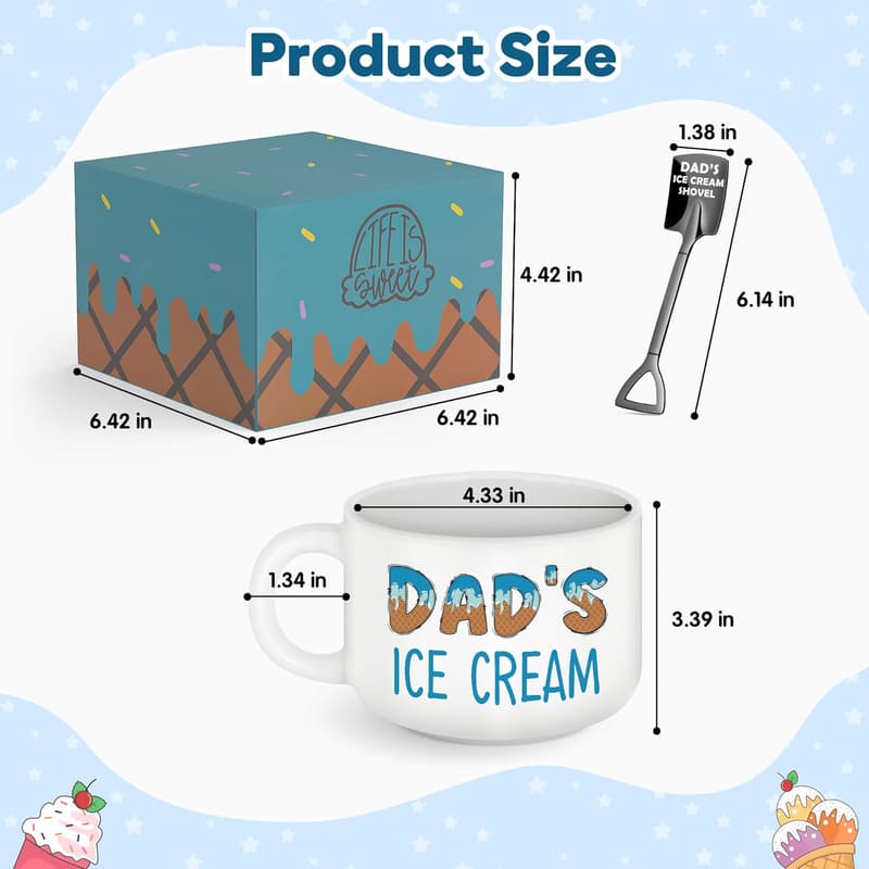 Funny Ice Cream Bowl Set with Shovel Spoon for Dad