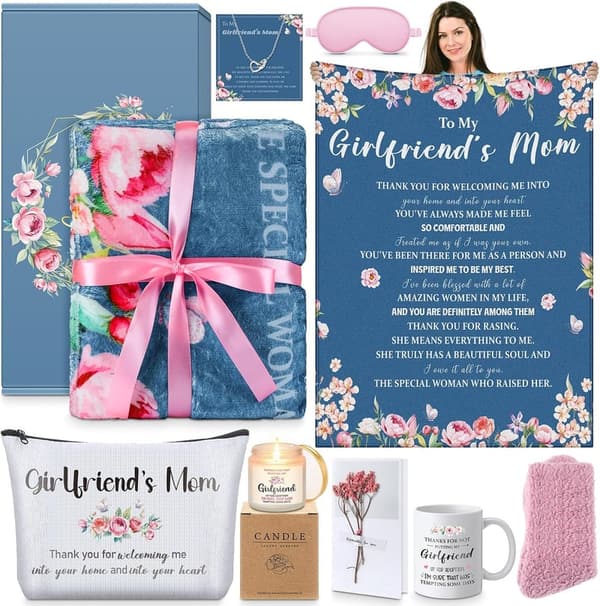 Birthday Gift Set for Future Mother-in-Law: Blanket, Necklace, Candle, Mug, & Socks