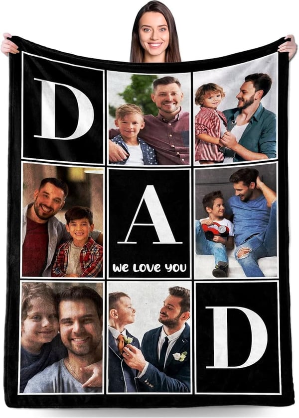 Personalized Photo Blanket for Dad - Custom Father's Day Gift