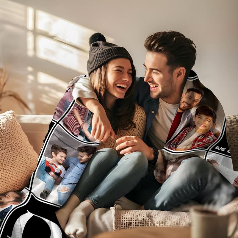 Personalized Photo Blanket for Dad - Custom Father's Day Gift