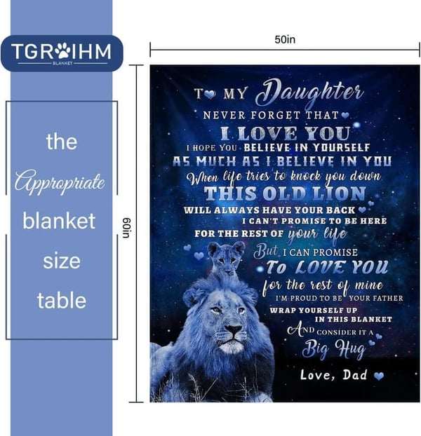 Daughter Gift from Dad: Blue Lion Flannel Throw Blanket 50