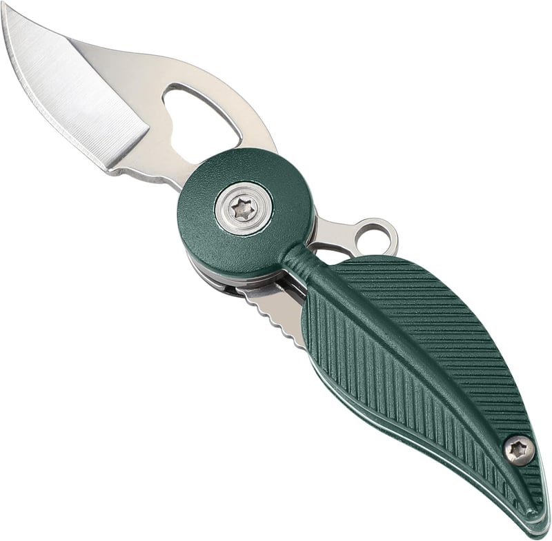 Cute Dark Green Folding Pocket Knife with Key Chain for Women