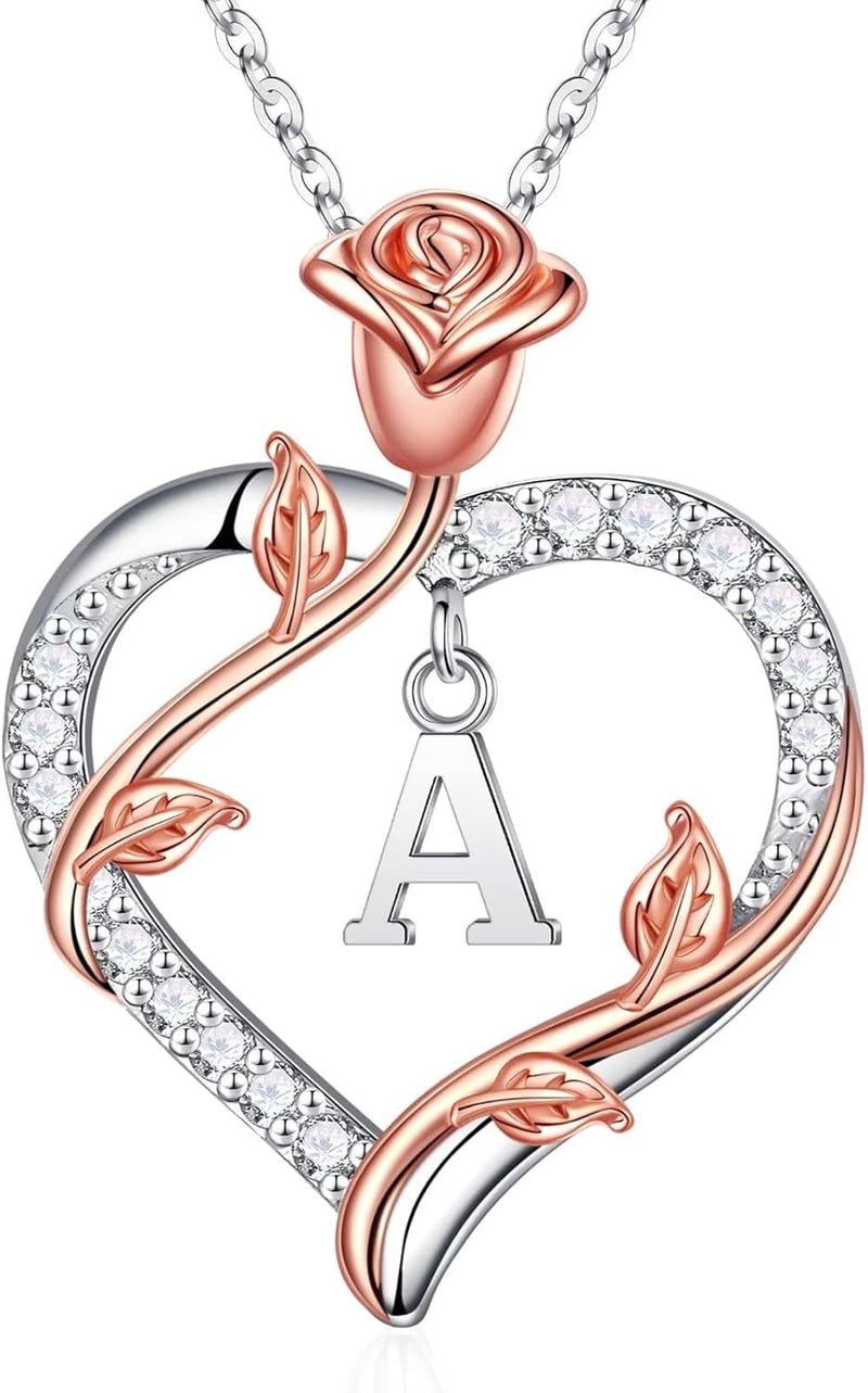 925 Sterling Silver Heart Initial Necklace for Women