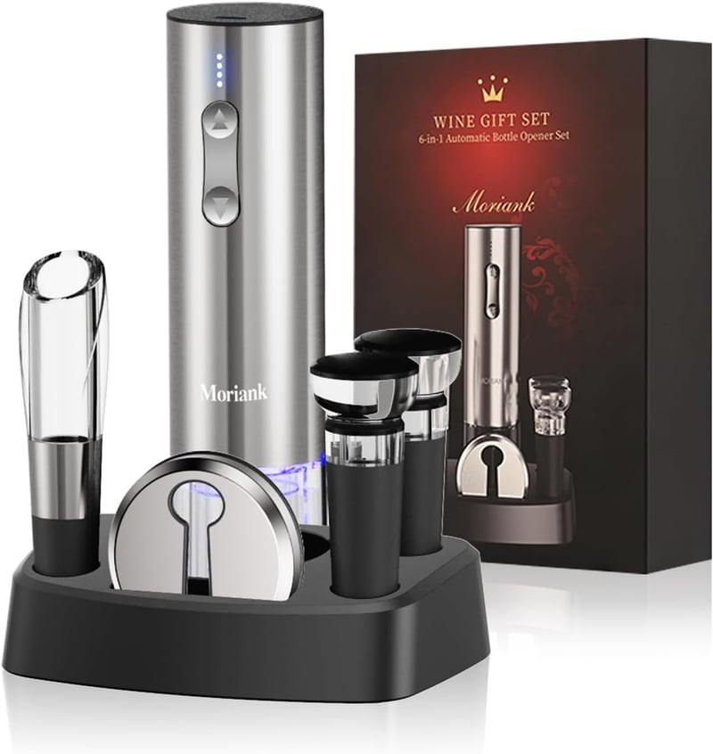 Electric Wine Opener Set with Stand - 6-in-1 Wine Gift Set