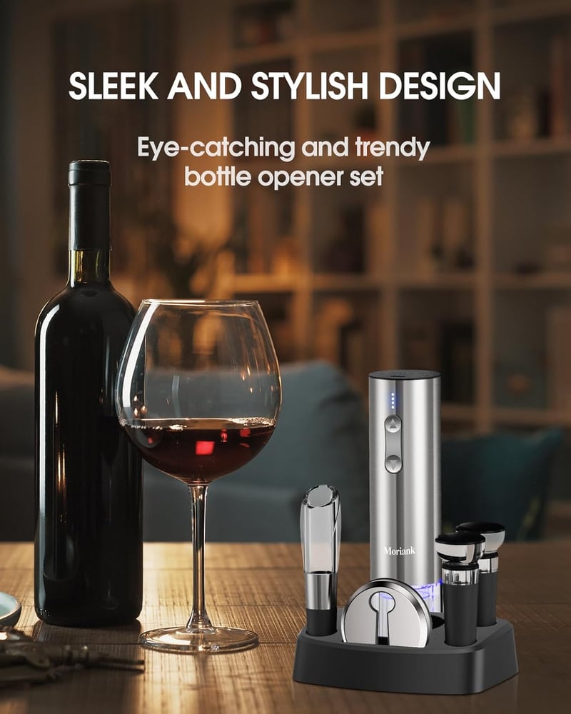 Electric Wine Opener Set with Stand - 6-in-1 Wine Gift Set
