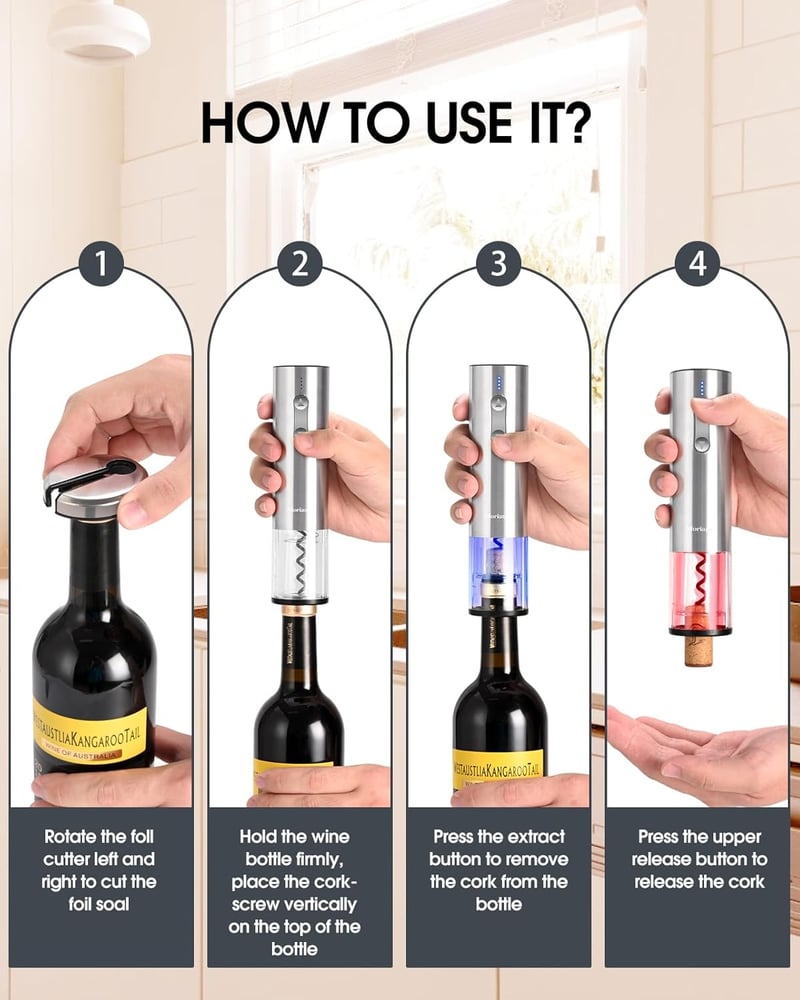 Electric Wine Opener Set with Stand - 6-in-1 Wine Gift Set