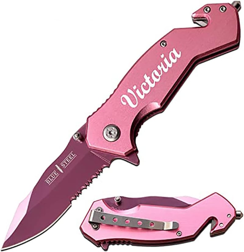 Personalized Light Pink Pocket Knife with Stainless Blade