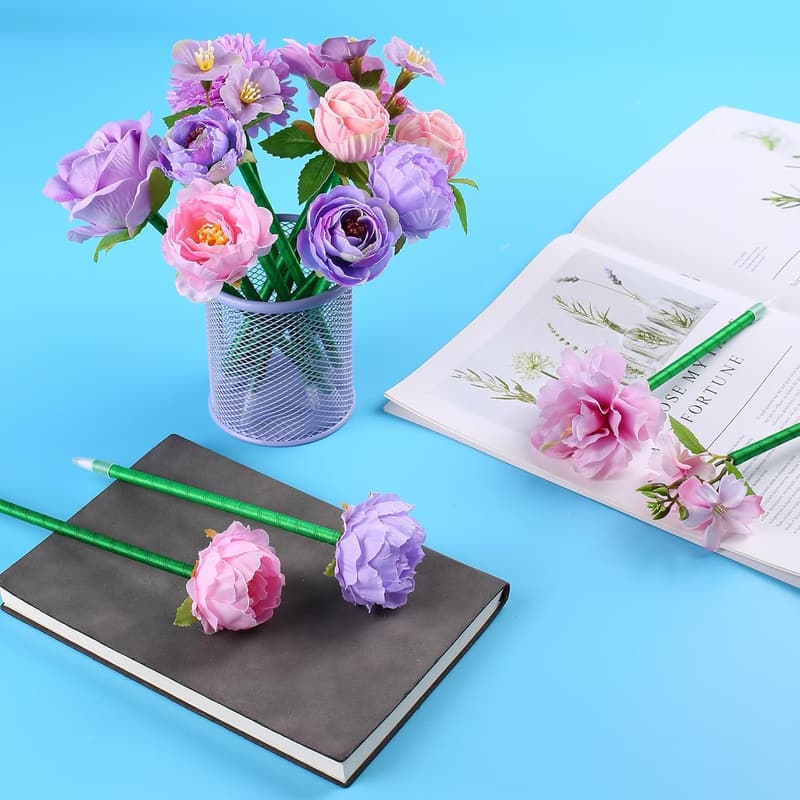 Valentine's Day Flower Pens - Set of 15 Mixed Rose Pens
