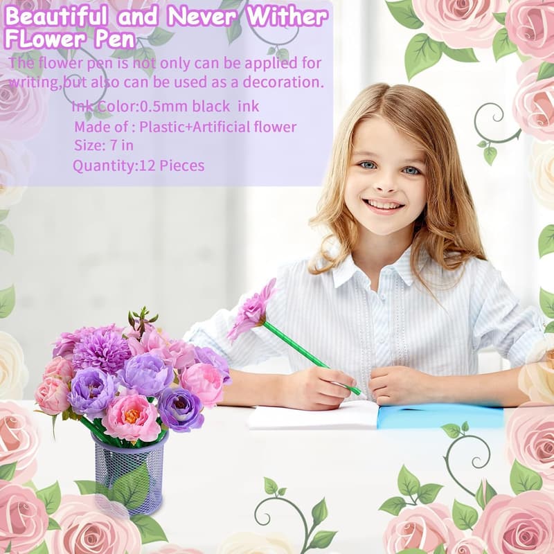 Valentine's Day Flower Pens - Set of 15 Mixed Rose Pens